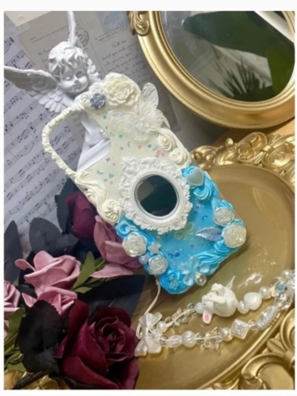 iPhone 13promax Baroque butterfly or angel or mirror Phone Case,Handmade case